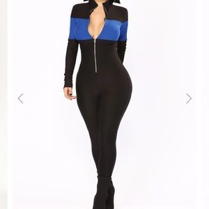Under Construction Lounge Jumpsuit - Black/Royal